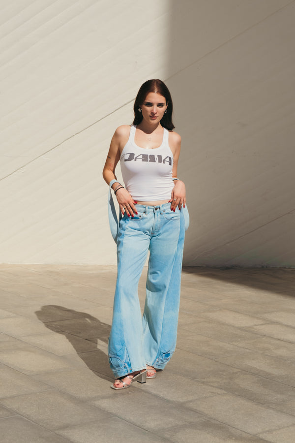 Blue Pants with Flowing Belt