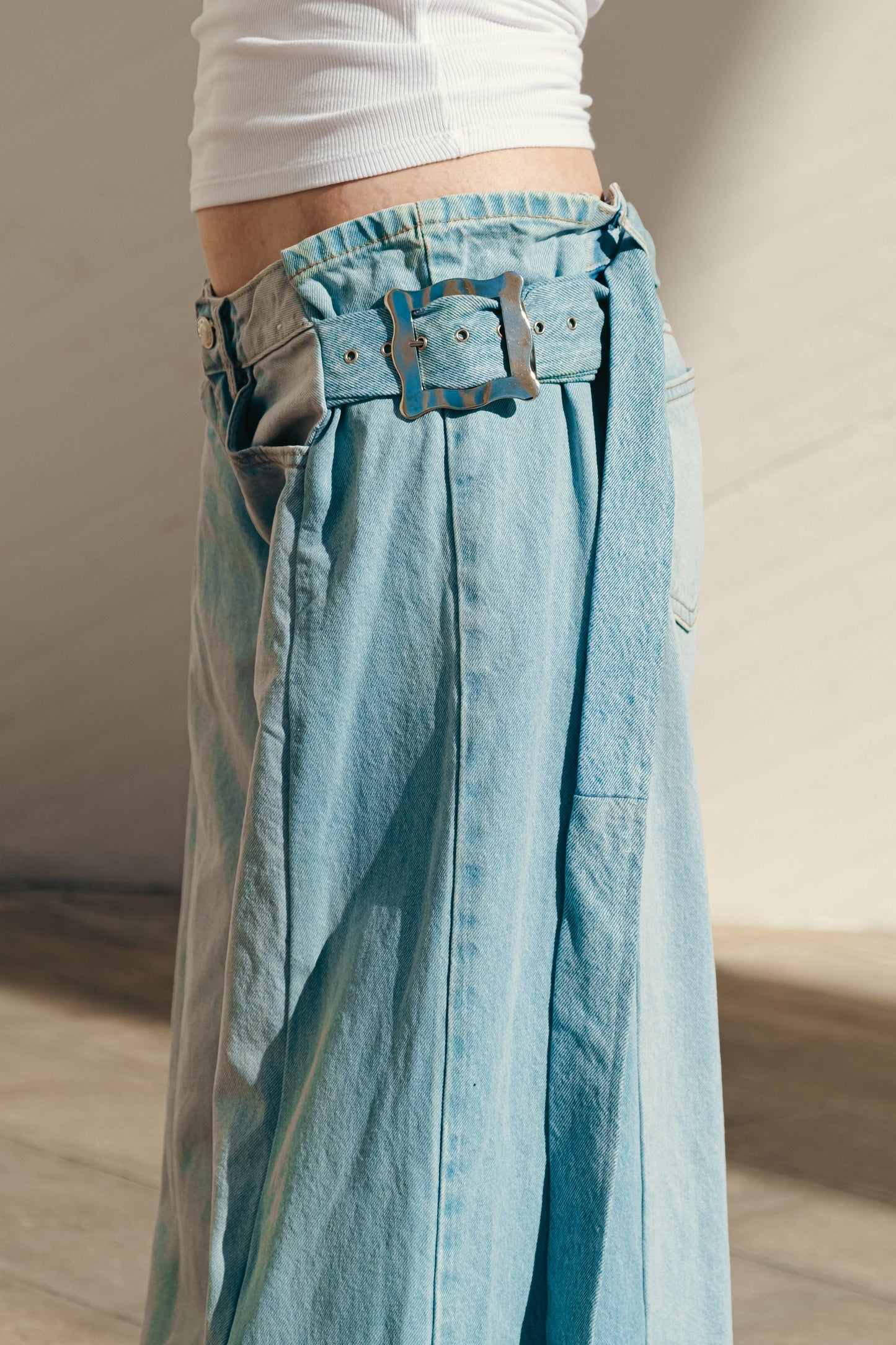 Light Blue Double Buckle Pants