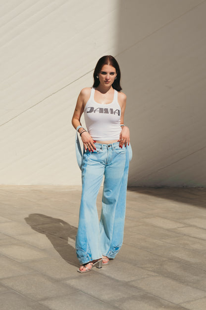 Blue Pants with Flowing Belt