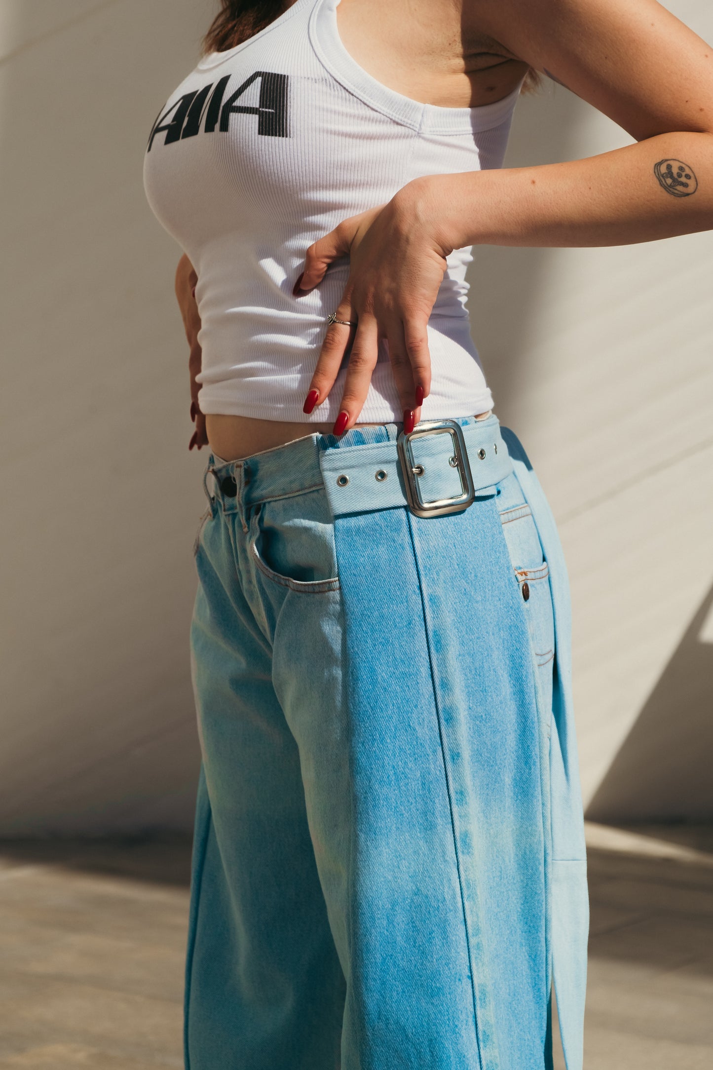 Blue Pants with Flowing Belt