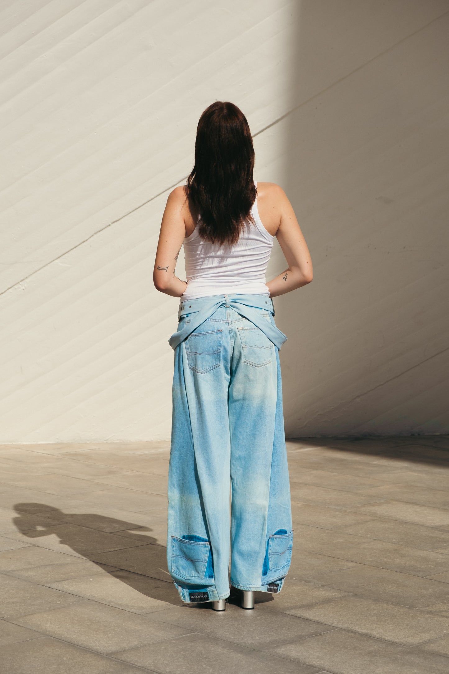 Blue Pants with Flowing Belt