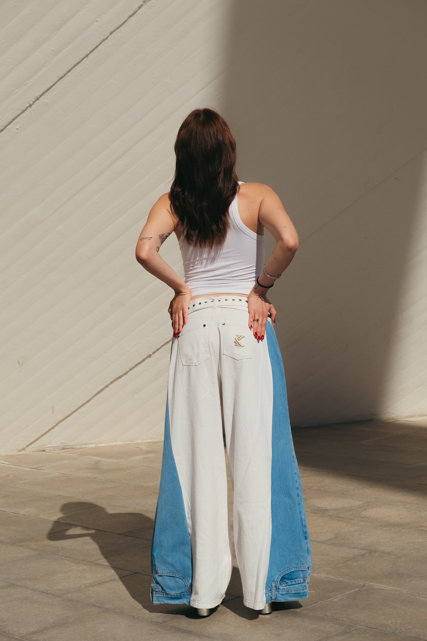 Blue and White Pants with Belt